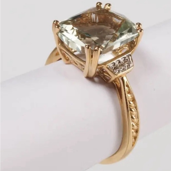 Gorgeous Natural 5.5 CT Prasiolite & Diamonds Michael Valitutti 14K Ring Size 8 - Picture 10 of 16